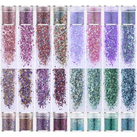 Modixun 16 Gradient Colors Chunky Glitter, 4 Series Resin Glitter Craft Glitter, Cosmetic Nail Glitter, Fine Glitter and 1mm Glitter Sequins for Art Body Tumbler, Style B