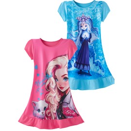 SOIBEEN Girls Nighties Princess Nightgowns 2-Pack Nightdress Short Sleeve Sleepwear for Girls 3-4 Years