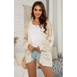 Ermonn Womens Crochet Cardigan Sweater Kimonos Boho Solid Color Oversized Fall Open Front Outwear