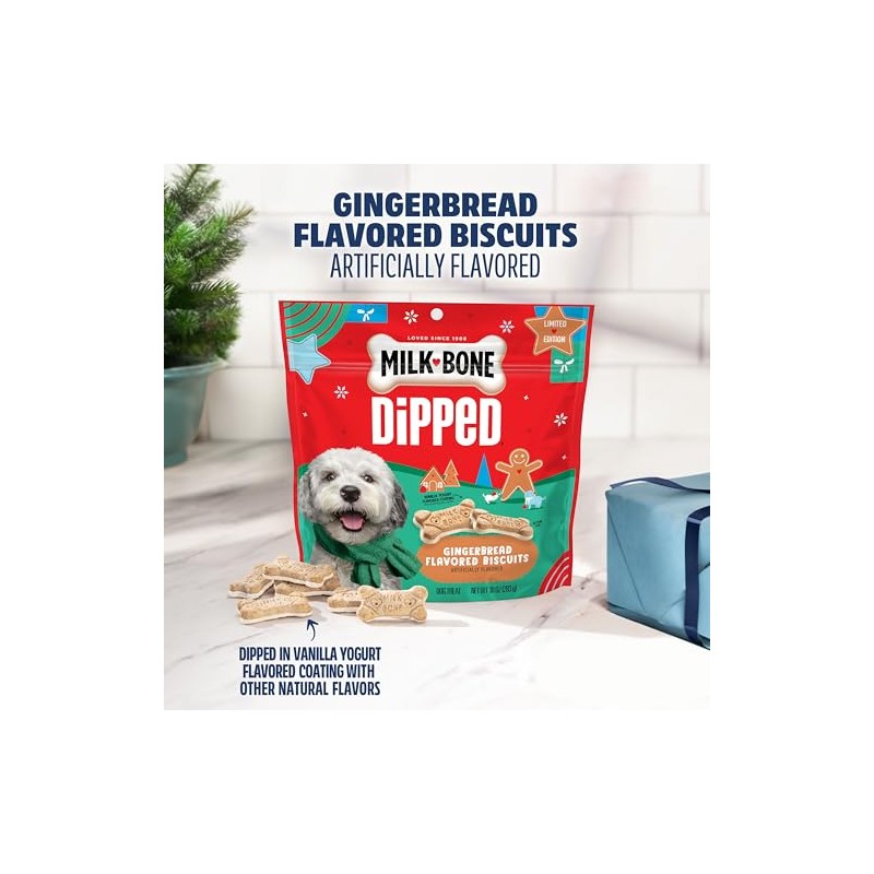 Milk-Bone Dipped Gingerbread Artificially Flavored Dog Biscuits, 10 oz Bag