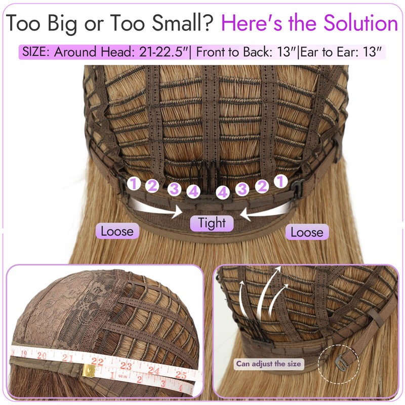 Eawwii Wig with Bangs for Women,Brown Blonde Synthetic 4x4 Scalp