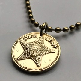 1974 Bahamas Cent coin pendant Bahamian starfish sea star Nassau Andros Exuma Junkanoo Rose Island Lighthouse Cabbage Beach Rum Cay sand sea Paradise Island Junkanoo Gregory Town Blue Lagoon n000005