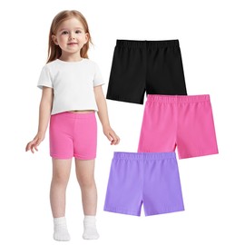 ZUEMET 3 Pack Baby Girls Bike Shorts Toddler Girl Athletic Dance Short Soft Cotton Summer Clothes Size 5T Black+Purple+Rose Red