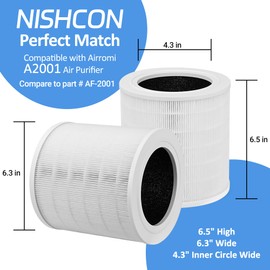 A2001 HEPA Air Purifier Replacement Filter, 3-in-1 H13 True HEPA Activated Carbon Filter,Compatible with Airromi A2001 Air Purifier，High Efficiency 0.3 Micron Particle Removal, 2-Pack