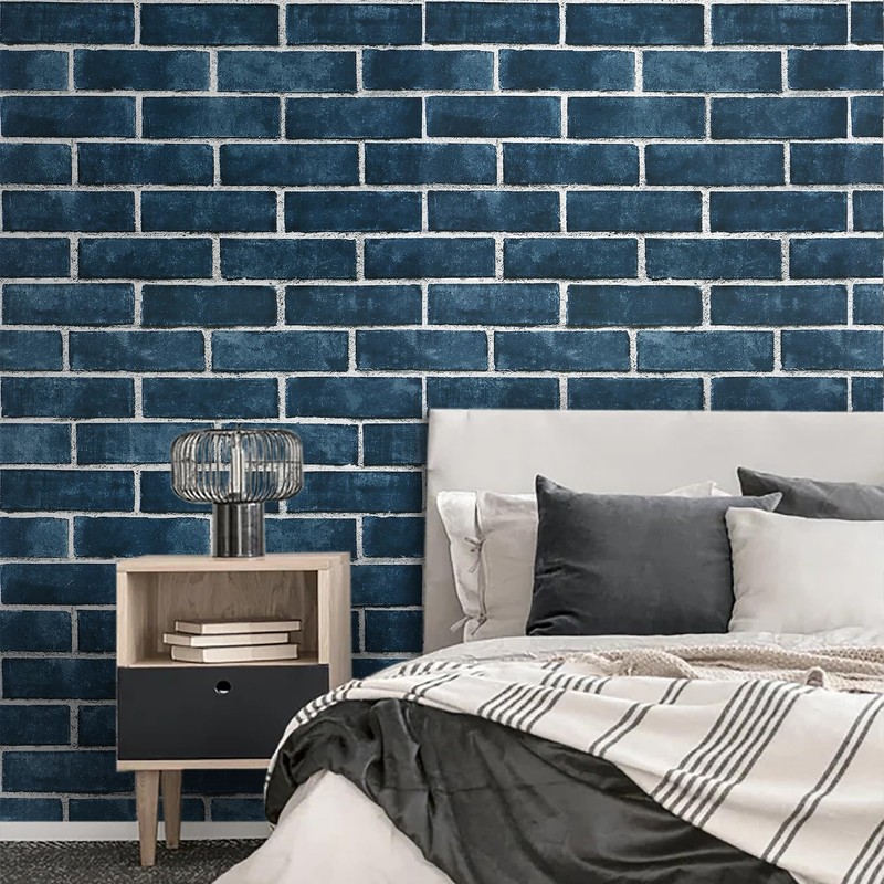 HeloHo 17.7" X 394" Blue Brick Wallpaper Peel and Stick