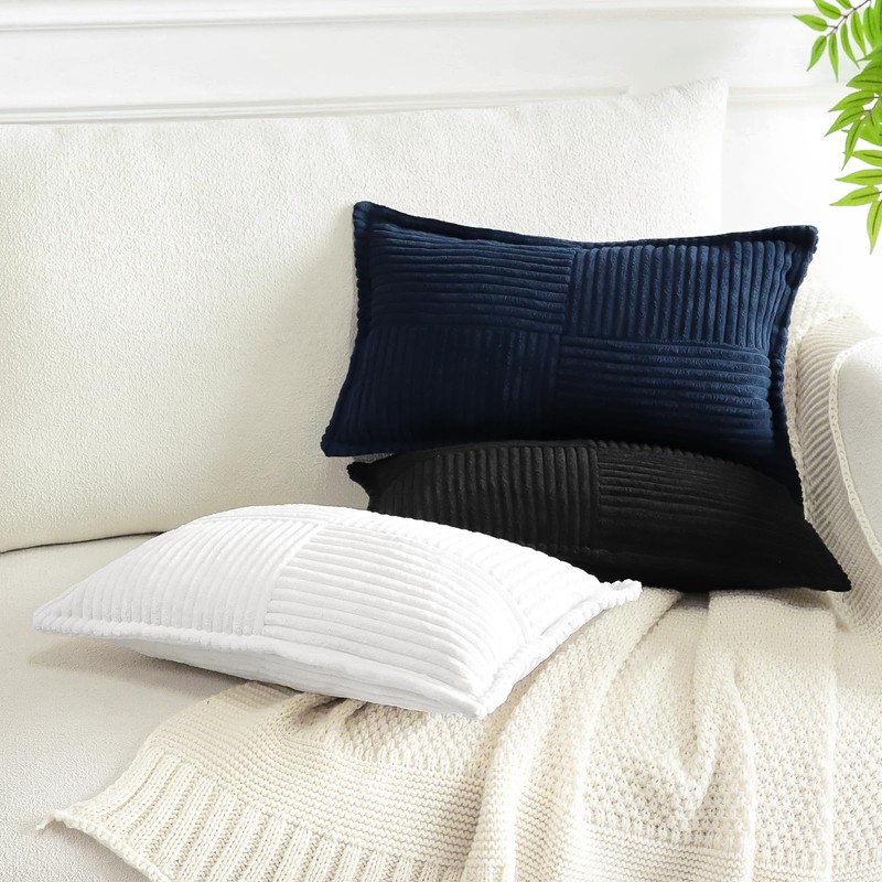 Artscope Corduroy Cushion Covers Pack of 2 Modern Patchwork Throw