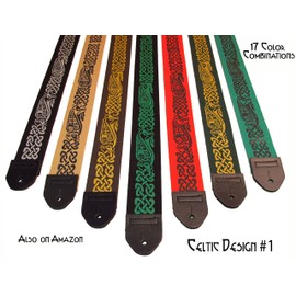 Legacystraps Celtic Knot 2” Cotton Guitar Strap - Celtic Design #3 – Pine Green on Black