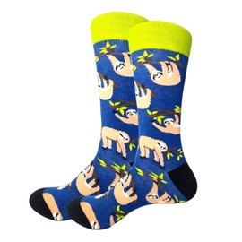 LYF STILE Sloth Animal Novelty Socks – Vibrant Blue with Neon Yellow Cuffs, Black Heel & Toe – UK Shoe Size 6-11 – Cotton-Rich For Men and Women