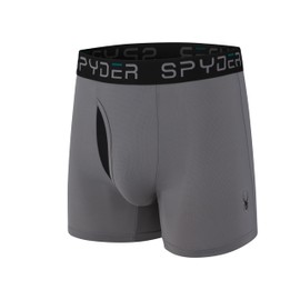Spyder Mens Boxer Briefs Performance Nylon Mesh Sports Underwear With Fly Front (Medium, Black/Heather/Black/Charcoal)
