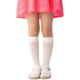 NOQ Kids Girls Viscose Striped Knee-High 100 DEN Comfortable Soft Warm Flexible Socks for Toddlers Casual Cute School Uniform Dress Over-Calf One Pair Molly, Cream 14/16