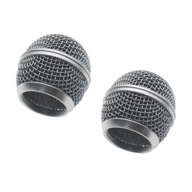 FDXGYH 2pcs Microphone Ball Head Mesh Grill Black Microphone Grille Head Mic Grill Replacement for SM58 Microphones (Silver)