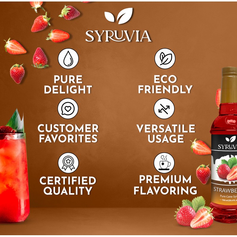 Syruvia Strawberry Syrup (25.4 fl oz) - Sweet Strawberry Bliss