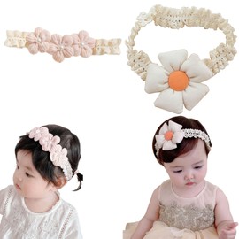 Baby Hair Band (Set of 2), Flower Motif, Decorative Headband, Hair Ornament, Children's Hair Ornament, Elastic Material, Birthday Celebration, Commemorative Photos, Weddings, Ceremonies, Newborn Art,
