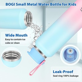 BOGI 350ml Small Metal Water Bottle with Straw, 2 Lids（Loop&Straw） Kids Stainless Steel Water Bottle for School LeakProof Double Wall Vacuum Drinks Bottle Keep 12h Hot & 24h Cold | Sky Blue Pink