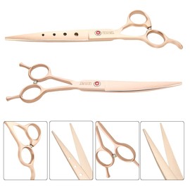 LILYS PET Professional PET DOG Grooming scissors Cutting&Curved&Thinning shears,Round Hole Design, Shark Teeth Thinning scissor (7", Gold)