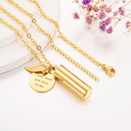 abooxiu Cylinder Urn Necklace for Ashes Cremation Jewelry/Keychain for human Pet Stainless Steel Memorial Keepsake Pendant with Angel Wing Charm Ashes Holder
