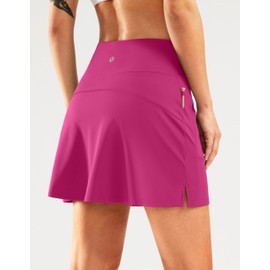 SANTINY - Falda de golf de 16 pulgadas para mujer, bolsillos con cierre, falda de tenis de cintura alta, falda atlética, Rosa, M