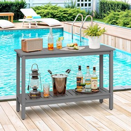 SUPER DEAL 48 inch Outdoor Console Table, 2-Tier Solid Wood Side Table Multifunctional Buffet Bar Storage Organizer with Adjustable Feet for All-Weather Indoor Outdoor Porch, Grey