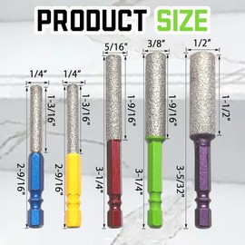 Upgrade Colorful Diamond Drill Bits Set, 5PCS 1/4"-1/2" Diamond Grinding Drill Bit for Ceramic, Porcelain Tile Marble & Granite, Versatile Drilling & Milling.