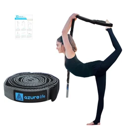 Correa elástica de alta calidad AZURELIFE (2,5 cm de ancho x 213,4 cm de largo), 10 bucles de correa de yoga para estiramiento, perfecta banda elástica para ejercicios de rehabilitación, flexibilidad, isquiotibiales y terapia física