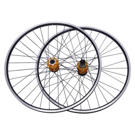 Mountain Bike Wheelset 29 Inch, Aluminum Alloy Rim Disc Brake MTB Wheelset, Quick Release Front Rear Wheels Bike Wheels, Double Six-Hole Disc Fit 7-12 Speed Cassette Bicycle Wheelset (Gold Wheels)