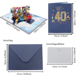 40th Birthday Card, Pop Up Card Birthday, 40th 3D Birthday Greeting Card, 40th Birthday Card with Envelope for Women Men 40 Years Romantic Birthday Card