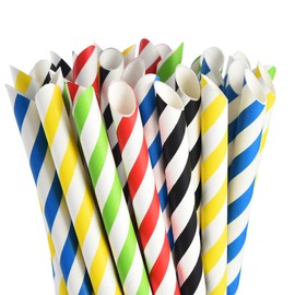 ALINK Paper Boba Straws, 4-Layer Heavy Duty, 12mm Extra Wide Biodegradable Striped Jumbo Smoothie Straws for Bubble Tea, Tapioca Pearls - Pack of 50