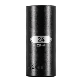 1/2 Inch Drive 6-Point Deep Socket, 24mm Deep Impact Socket, CR-V Steel