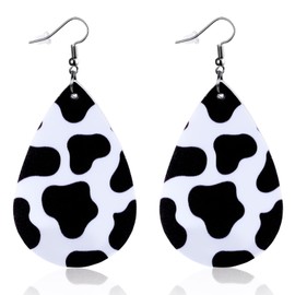 YINCUO Cow Print Earrings for Women Leather Black and White Dangle Jewelry Outfits Accessories