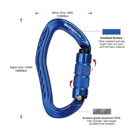 XINDA 22KN Auto Locking Carabiner Clip - Twist Lock Climbing Carabiner CE UIAA Certified, Heavy Duty Carabiners for Climbing,Rappelling,Hammock,Hiking,Camping (2 pcs Blue)