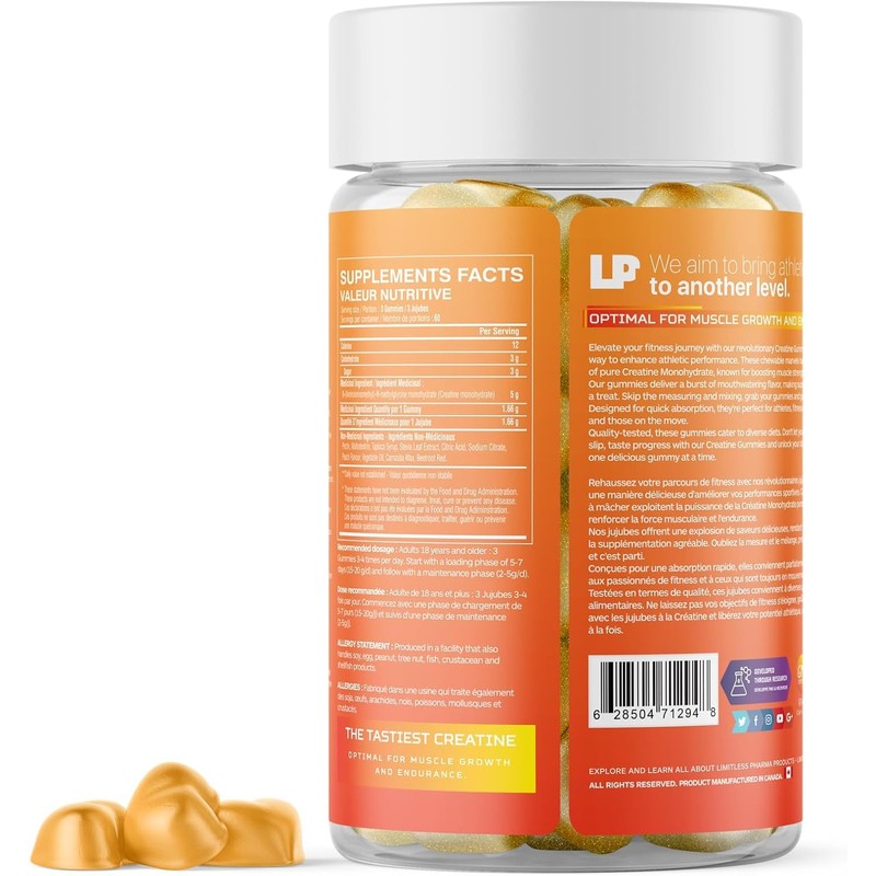 LIMITLESS PHARMA Pure Creatine Gummy Candy | 5g Creatine Monohydrate