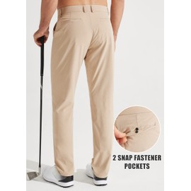 Libin Men's All Day Comfy Golf Pants Work Dress Pants 34" Quick Dry Lightweight Business Casual Trousers for Men with Pockets Water Resistant, Khaki, 34W x 34L