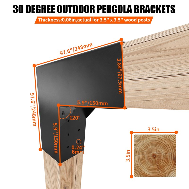 ITeVe.GD 30-Degree Angle Pergola DIY Bracket Kits,2-Way L-Shaped Woodwork Brackets