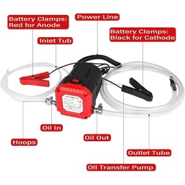 FreeTec Oil Change Pump Extractor,12V 80W Oil Diesel Fluid Extractor Pump, Oil Suction Pump, Oil Transfer Pump for Car Motorcycles Boats ATVs