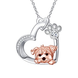 HOOHWE Yorkie Gifts Puppy Dog Necklace 925 Sterling Silver Yorkshire Terrier Pendant Yorkie Necklace Dog Jewelry Gifts For Women Gifts