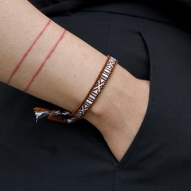 Boho Brown & White Boho Woven Bracelet, Dainty Bracelet, Stackable Bracelet, Handmade