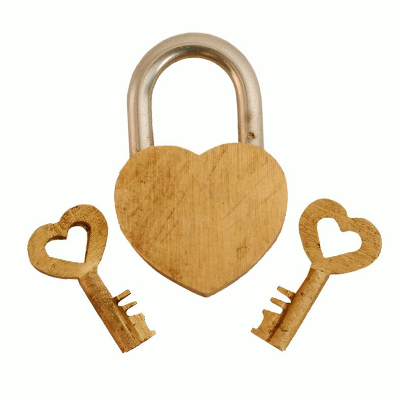 Purpledip Brass Small Padlock: Glowing Heart (11003)