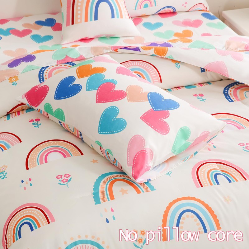 DORCAS Rainbow Bedding Set Twin,6PCS Twin Bedding Sets for Girls,Love