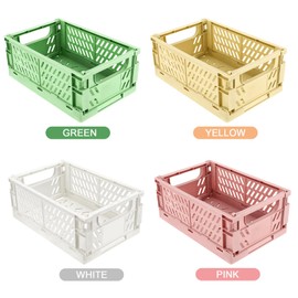 Royouzi Folding Box, Pack of 4 Folding Storage Baskets (25 x 16.5 x 10 cm) Baskets Storage Box, Stackable Storage Boxes for Kitchen, Bathroom, Office, Bedroom, Classroom, Cupboard, Drawer