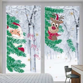 decalmile Christmas Wall Stickers Santa Claus Christmas Tree Reindeer Door Wall Decals Kids Bedroom Living Room Wall Decor