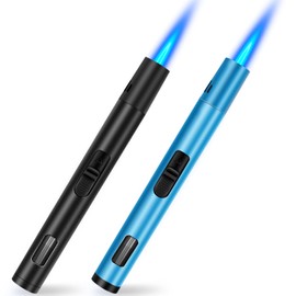 LcFun 2 Pack Torch Lighters Refillable Butane Lighter, Butane NOT Included, Windproof Adjustable Jet Flame Long Lighters for Candle, Grill, BBQ, Camping