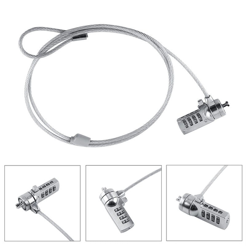 Laptop Lock, 1.1 m 4 Digit Password Protection Cable Chains