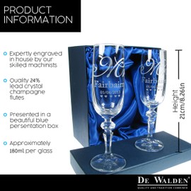 Bride and Groom Gifts, 24% Lead Crystal Engraved Wedding Champagne Flutes, 'Mr & Mrs Flutes' with Pretty Love Heart Details