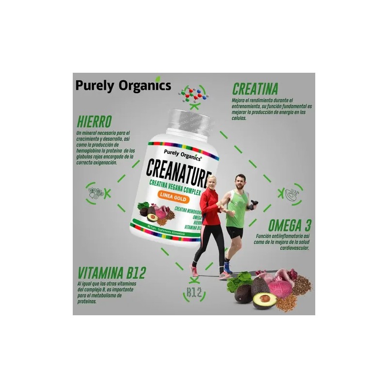 Creatina Vegana Creanature Purely Organics 90 Cápsulas Sin Sabor