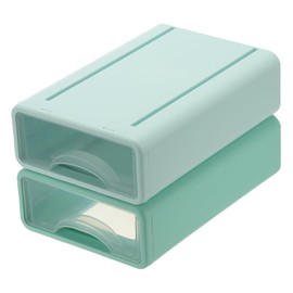 PATIKIL Small Stackable Storage Drawers, Stacking Drawers Mini Desk Bathroom Storage Organizer Cute Drawer Organizer Plastic for Desktop Office Pens Makeup, 2Pcs, Green/Blue
