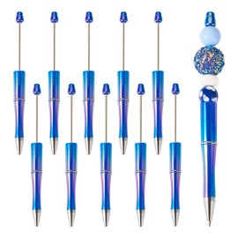 FASHEWELRY 10Pcs Plastic Beadable Pen Gradient Color Assorted Bead Ballpoint Pen Black Ink Beaded Pens DIY Bead Pens Bulk for Holiday Pen Gift Students Office School Supplies (Royal Blue)