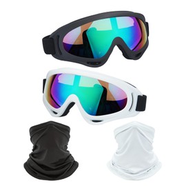 LJDJ Motorcycle Goggles,2 Pack Dirt Bike ATV Motocross Riding Hiking Protective with 2 Pack Neck Breathable Bandana Mask