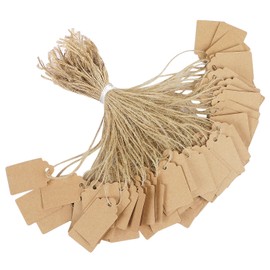 Uniclife 200 Pcs Price Tag with String Attached Writable Brown Kraft Paper Tags with Jute Twine Hang Tag Price Display Labels for Clothing Jewelry Blank Merchandise Marking Tags, 1 3/8" x 7/8"