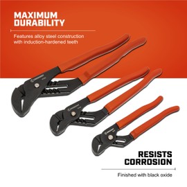 Crescent 3-Piece Straight Jaw Dipped Handle Tongue & Groove Plier Set - Premium Tool Set - Hand Tool with Black Phosphate Finish & Self-Locking Jaw - RT200SET3-05