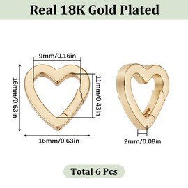 SUNNYCLUE 1 Box 6Pcs Trigger Spring O Ring 18K Gold Plated Brass Heart Shaped Keyrings Mini Small Clip Snap Hooks Clasps Purse Buckles Fastener Rings for Jewelry Making Keychain Handbag DIY Crafts